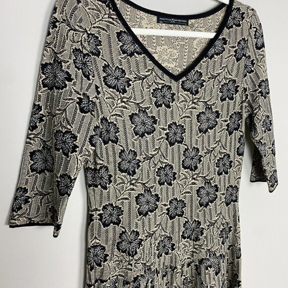 Peruvian Connection Floral Knit Sweater Dress Womens Small S Tan Black Pima - Picture 3 of 7